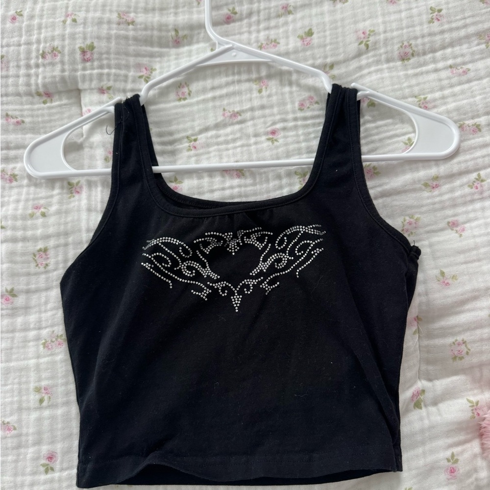 Black Rhinestone Embellished Women's Top